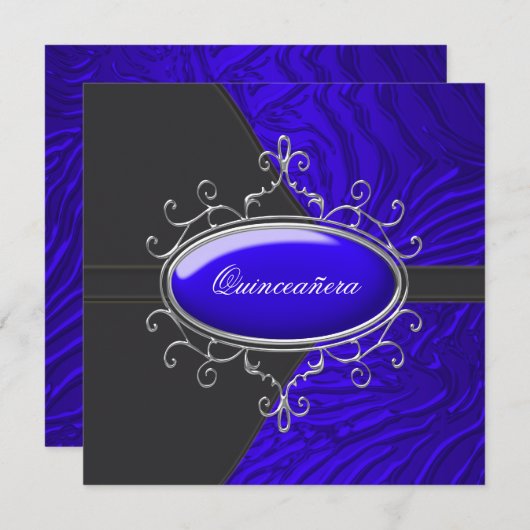 Invitation Black Royal Blue Zebra Quinceanera (Devant / Derrière)