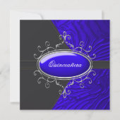 Invitation Black Royal Blue Zebra Quinceanera (Devant)