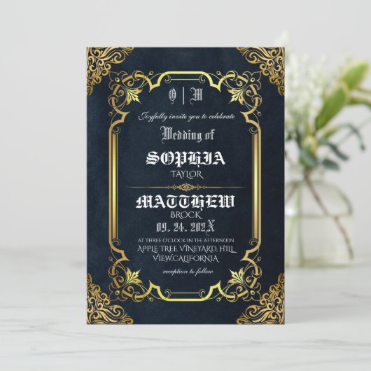 Invitation Black Royal Medieval Gold Wedding (Debout devant)