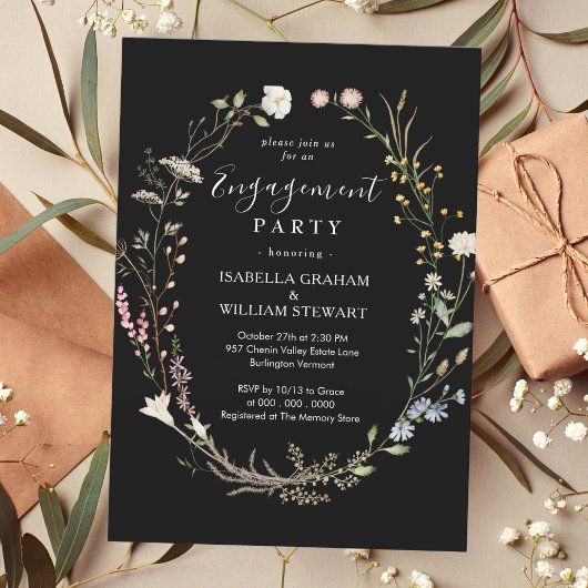 Invitation Black Rustic Boho Fleur sauvage
