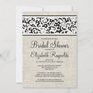 Invitation Black Rustic Burlap Linge Douche nuptiale Invitati