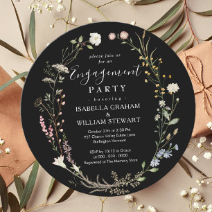Invitation Black Rustic Chic Boho Fleur sauvage