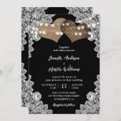 Invitation Black Rustic Pays Dentelle Mariage (Devant / Derrière)