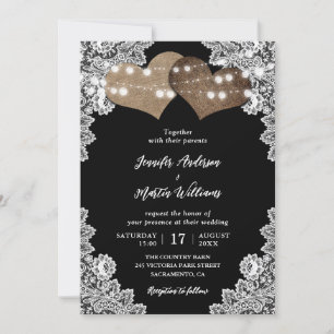 Invitation Black Rustic Pays Dentelle Mariage