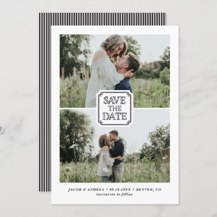 Invitation Black Rustic Two Photo Save the Date Annonce