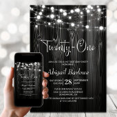 Invitation Black Rustic Wood 21e fête d'anniversaire