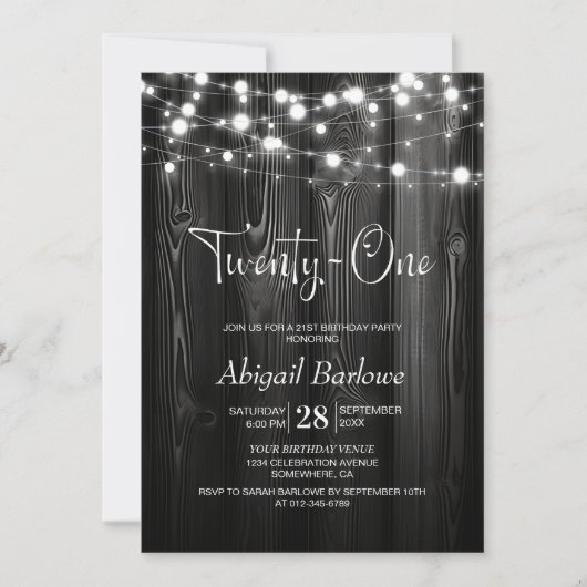 Invitation Black Rustic Wood 21e fête d'anniversaire (Devant)