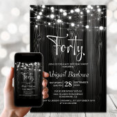 Invitation Black Rustic Wood 40e fête d'anniversaire