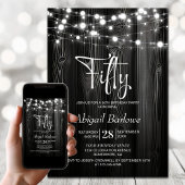 Invitation Black Rustic Wood 50e fête d'anniversaire