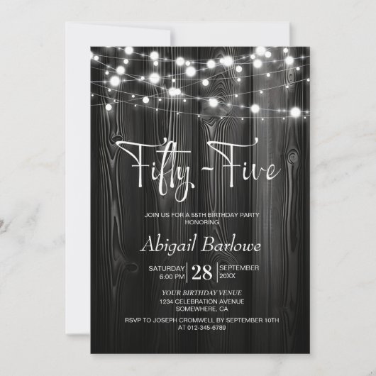 Invitation Black Rustic Wood 55e fête d'anniversaire (Devant)
