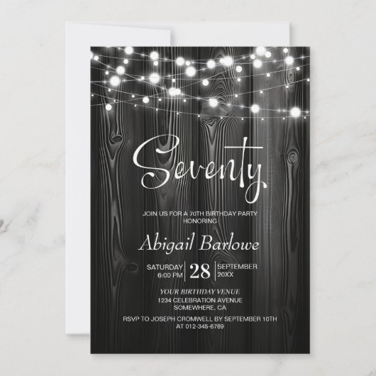 Invitation Black Rustic Wood 70e fête d'anniversaire (Devant)