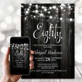 Invitation Black Rustic Wood 80e fête d'anniversaire