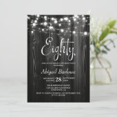 Invitation Black Rustic Wood 80e fête d'anniversaire (Debout devant)