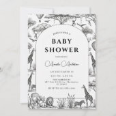 Invitation black Safari Toile De Jouy Boy Baby Shower (Devant)