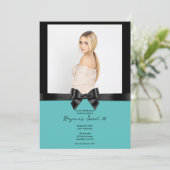 Invitation Black Satin Bow Turquoise Turquoise Photo Sweet 16 (Debout devant)