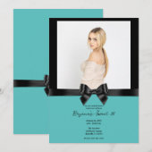 Invitation Black Satin Bow Turquoise Turquoise Photo Sweet 16 (Devant / Derrière)