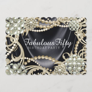 Invitation Black Satin Pearl Fête d'Anniversaire