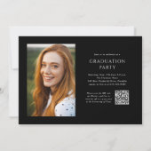 Invitation Black Script QR Code 3 Photo Graduation Party (Dos)