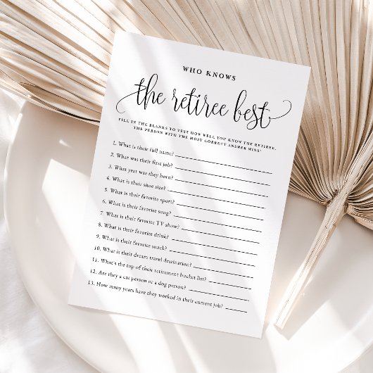 Invitation Black Script Who Knows the Retiree Best Game Card