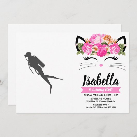 Invitation Black silhouette scuba divers (Devant / Derrière)