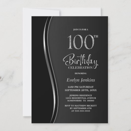 Invitation Black Silver 100e fête d'anniversaire (Devant)