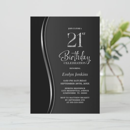 Invitation Black Silver 21e fête d'anniversaire (Debout devant)