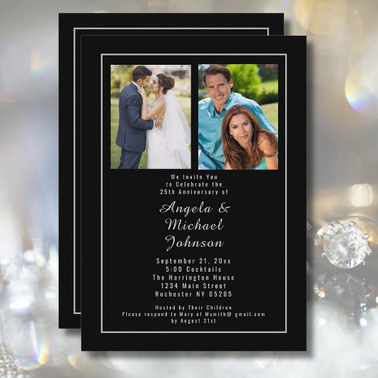 Invitation Black Silver 25e anniversaire Mariage hier et aujo