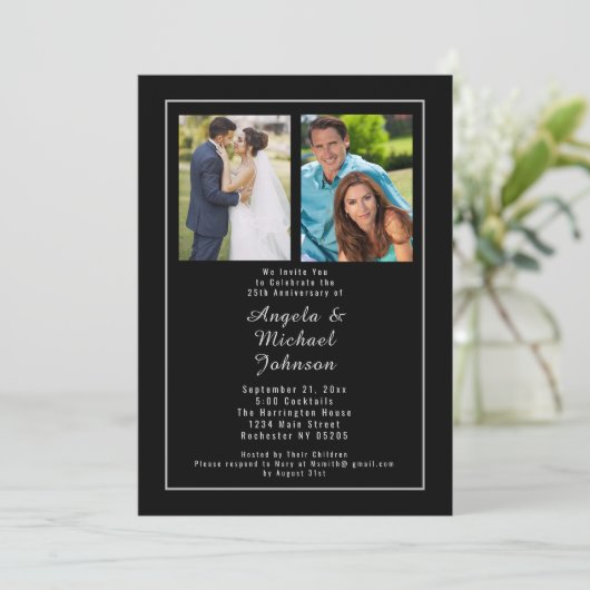 Invitation Black Silver 25e anniversaire Mariage hier et aujo (Debout devant)
