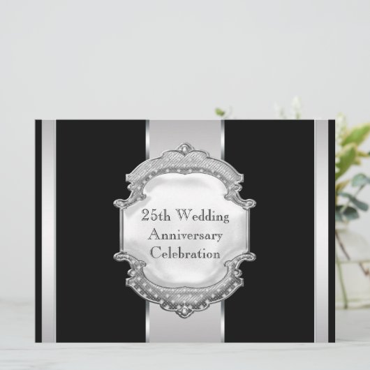 Invitation Black Silver 25e fête Mariage (Debout devant)