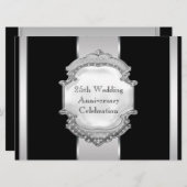 Invitation Black Silver 25e fête Mariage (Devant / Derrière)