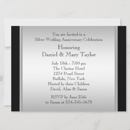 Invitation Black Silver 25e fête Mariage (Dos)