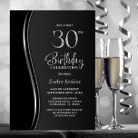 Invitation Black Silver 30th Birthday Party<br><div class="desc">Invitation vos amis et ceux qui vous sont chers avec cette invitation moderne de fête de 30e anniversaire noir et argent. La zone de texte personnalisable de ce modèle d'invitation vous permet d'inclure sans effort tous les détails nécessaires à votre fête d'anniversaire, y compris la date, l'heure, le lieu et...</div>