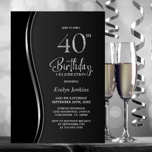 Invitation Black Silver 40th Birthday Party