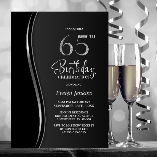 Invitation Black Silver 65e fête d'anniversaire