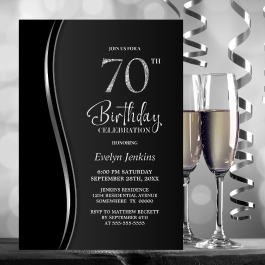 Invitation Black Silver 70e fête d'anniversaire