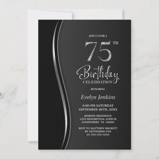 Invitation Black Silver 75e fête d'anniversaire (Devant)