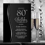 Invitation Black Silver 80th Birthday Party<br><div class="desc">Invitation vos amis et les proches avec cette invitation moderne de fête de 80e anniversaire noir et argent. La zone de texte personnalisable de ce modèle d'invitation vous permet d'inclure sans effort tous les détails nécessaires à votre fête d'anniversaire, y compris la date, l'heure, le lieu et les informations RSVP....</div>