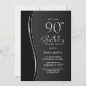 Invitation Black Silver 90th Birthday Party (Devant)