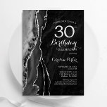 Invitation Black Silver Agate 30e anniversaire<br><div class="desc">Invitation de fête de 30e anniversaire en argent noir. Design élégant et moderne avec aquarelle agate marbre arrière - plan,  faux parties scintillant argent et typographie script. Carte invitation branchée parfaite pour une célébration anniversaire féminine élégante. Invitations Zazzle imprimées ou téléchargement instantané modèle imprimable numérique.</div>