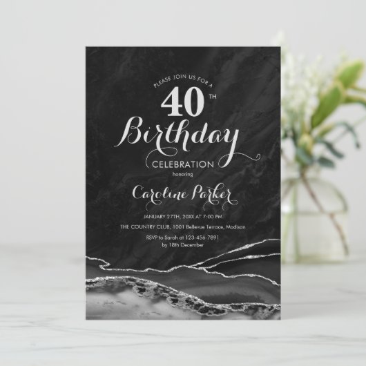 Invitation Black Silver Agate 40e anniversaire (Debout devant)