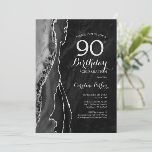 Invitation Black Silver Agate 90e anniversaire (Debout devant)