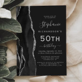 Invitation Black Silver Agate Dark 50th Birthday Party