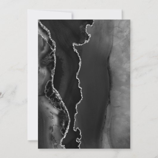 Invitation Black Silver Agate Dark 50th Birthday Party (Dos)