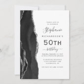 Invitation Black Silver Agate QR Code 50e anniversaire (Devant)