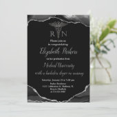 Invitation Black & Silver Agate Soins infirmiers fête de grad (Debout devant)