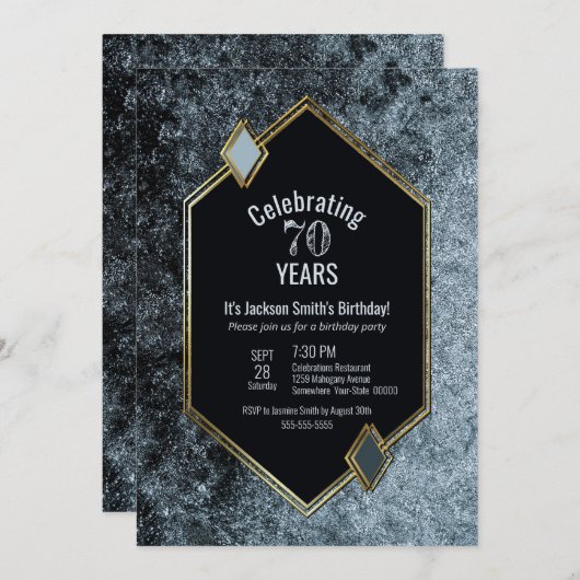 Invitation Black Silver and Gold encadré 70e fête d'anniversa (Devant / Derrière)