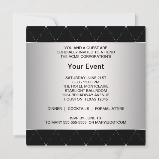Invitation Black Silver Cravate Noir Parti d'entreprise (Dos)