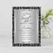Invitation Black Silver Damask & Tiara Sweet 16 (Debout devant)