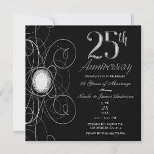 Invitation Black & Silver Diamond 25 25e anniversaire