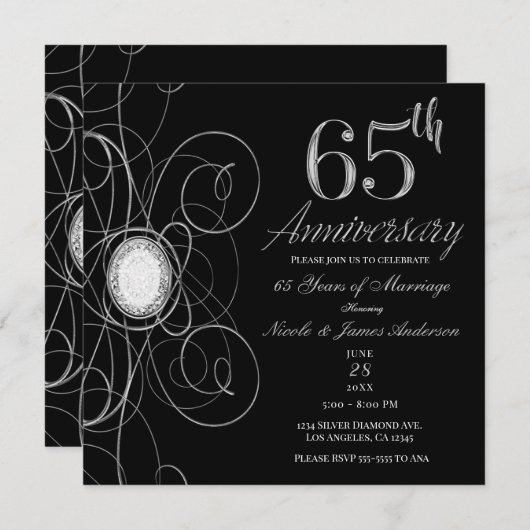 Invitation Black & Silver Diamond 65 65e anniversaire (Devant / Derrière)